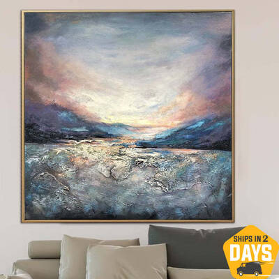 Abstract Landscape Painting on Canvas Large Mountains Wall Art Sunset Artwork Modern Oil Painting Staircase Wall Decor | OCEA...