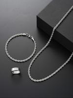 Simple Plain Braid Design Chain Necklace & Bracelet & Ring (3pcs), Fashion Jewelry for Party, Daily Clothing Decor, Trendy Al...