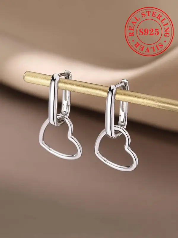 925 Sterling Silver Heart Shaped Hoop Earrings, Fashionable Earrings for Women & Girls, Trendy All-match & Exquisite Jewelry ...