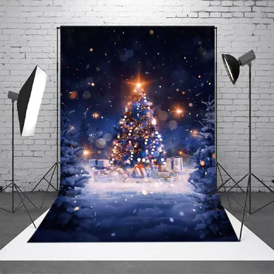 Light Bokeh Snowy Forest Christmas Tree Backdrop - Aperturee