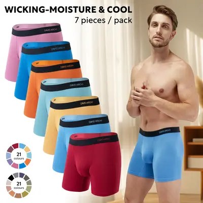7 Pack Davd Archy Men's Bamboo Rayon Menswear Boxer Briefs, Wicking Moisture&Cool, Support Fly Pouch, Soft Machine Washable, ...