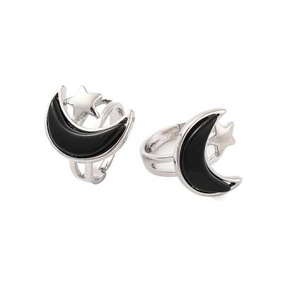 Moon & Star Natural Obsidian Adjustable Rings