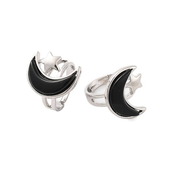 Moon & Star Natural Obsidian Adjustable Rings