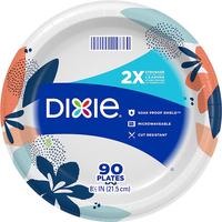 Dixie Medium Paper Plates 8.5 Inch 90 Count 2X Stronger, Microwave-Safe, Soak-Proof, Cut Resistant, Disposable Plates for Bre...