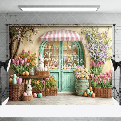 Aperturee Bunny Floral Spring Colorful Easter Boutique Backdrop, 3X2FT(1MX0.6M), 14 USD, easter backdrops, ENHD3J84-M
