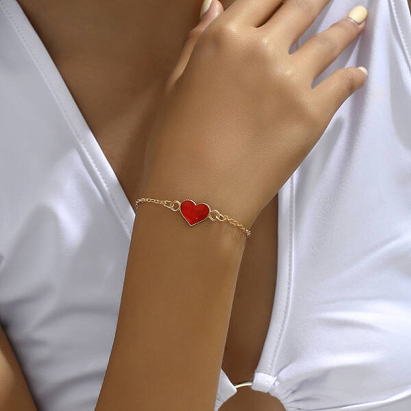 Elegant Red Heart Alloy Link Bracelets for Women