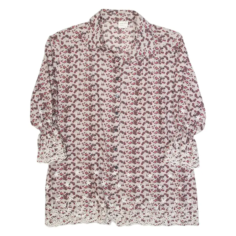 Womens Printed Shirt Pink Collared Long Sleeve Floral M