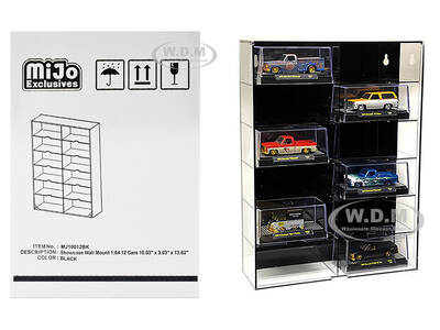 Showcase 12 Car Display Case Wall Mount with Black Back Panel and Extra Space Mijo Exclusives for 1/64 Scale Models