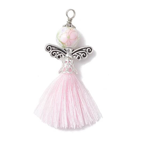 Porcelain Beaded with Polycotton Tassel Big Pendants