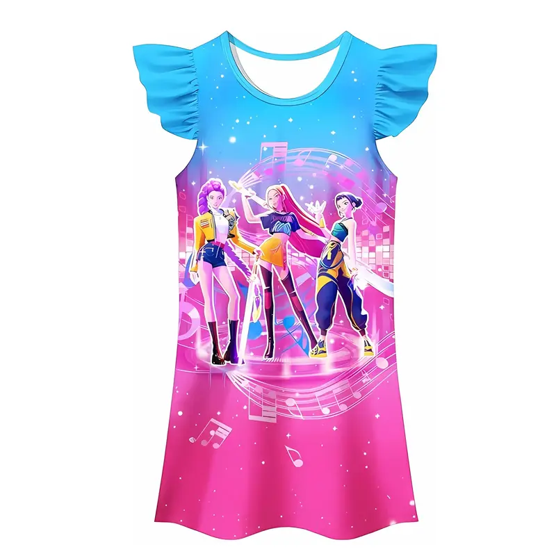 KPop Demon Hunters Little Girls Short Sleeve Dresses Casual Daily Rumi, Mira, and Zoey Dress School Outfits for Kids 4-14 Yea...