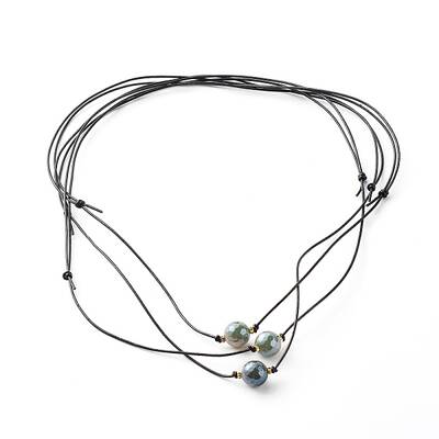 Pearl Luster Plated Round Faceted Natural Agate Pendant Necklace