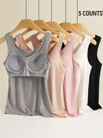 Women's Solid Color Padded Tank Top, Casual Comfy Breathable Tank Top for Daily Wear, Women's Top for All Seasons