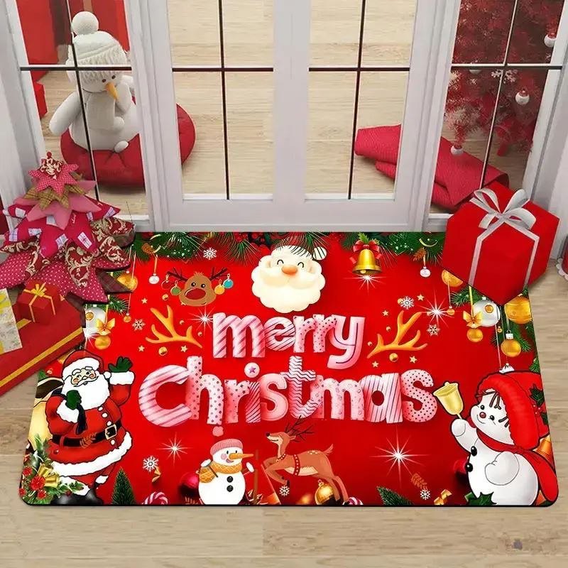 1 piece of Christmas Santa Claus pattern crystal velvet floor mat, door mat, decorative mat, comfortable standing mat, living...