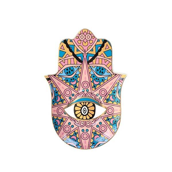 Hamsa Hand/Hand of Miriam with Evil Eye Ceramic Jewelry Plate