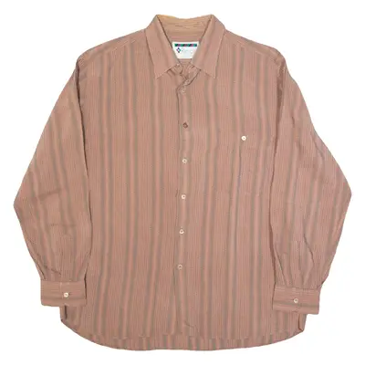RENOIR Mens Shirt Brown 90s Striped Long Sleeve L