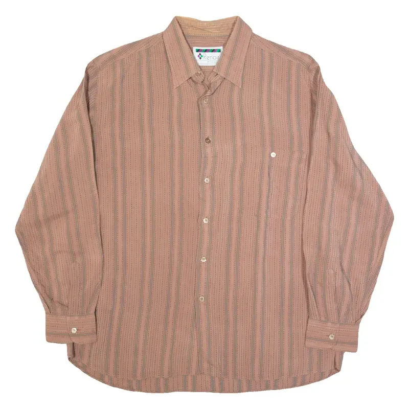 RENOIR Mens Shirt Brown 90s Striped Long Sleeve L