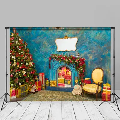 Blue Abstract Wall Gifts Tree Christmas Backdrop - Aperturee