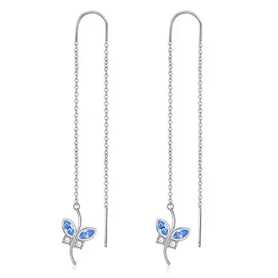 Sterling Silver Marquise Shaped Crystal Butterfly Drop Earrings