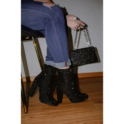 Mirage - Women's Embellished Rhinestone Ankle Boots, Sparkly Party Boots, Stylish Evening Footwear, Trendy Heeled Booties, Gl...