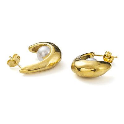 Ion Plating(IP) Plastic Pearl Beaded Ingot Stud Earrings