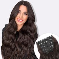 ALXNAN Clip in Hair Extension，6PCS Dark Brown Long Wavy Hair Extension 20 Inch Thick Soft Synthetic Hair Double Weft Hairpi...