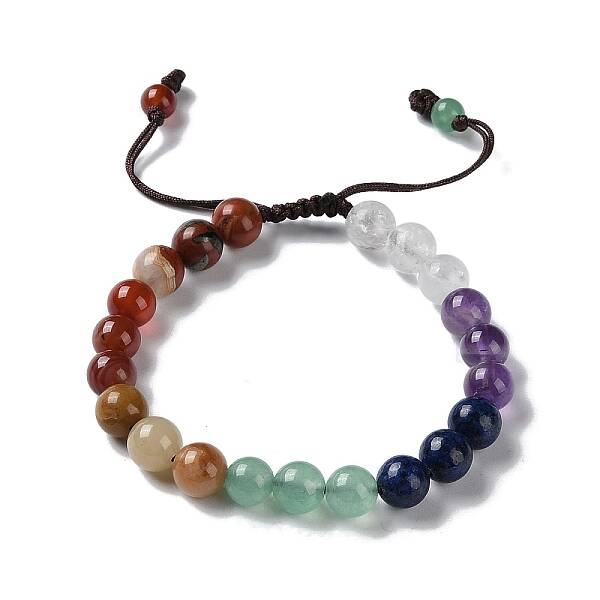 Round Natural Mixed Gemstone Braided Bead Bracelets