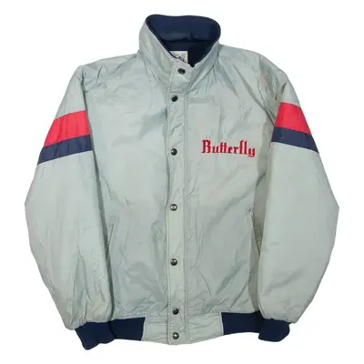 BUTTERFLY Mens Bomber Jacket Blue Nylon L