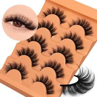 Fluffy False Eyelashes, 5 Pairs Wispy Faux Cluster Lashes, Natural Curling Eye Makeup Strip Lashes, Full Volume Eyelash for L...