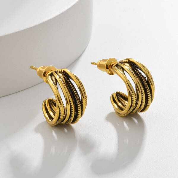 Brass C-Shaped Stud Earrings