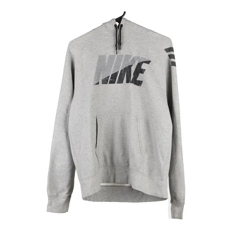 Nike Spellout Hoodie - Large Grey Cotton Blend