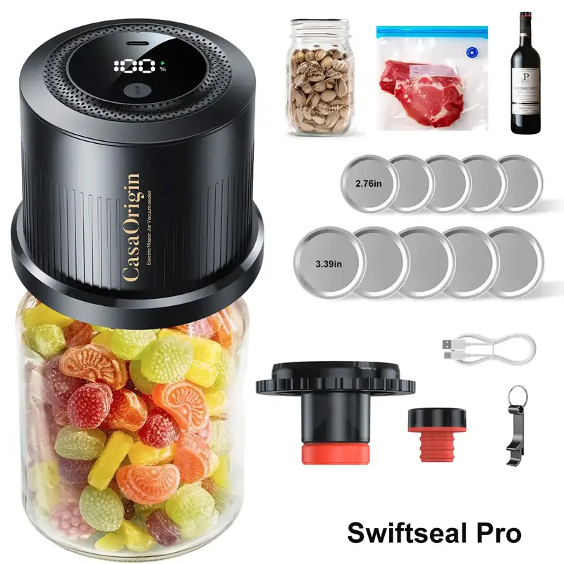 [Mothers Day] Mason Jar Vacuum Sealer for Food Storage - Electric Food Sealing Machine  SwiftSeal Pro