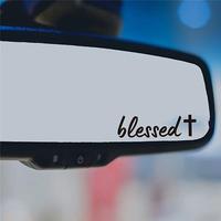 Blessed Letter & Cross Pattern Car Rearview Mirror Sticker, Waterproof & Sun-proof Car Rearview Mirror Decal, Car Accessories...