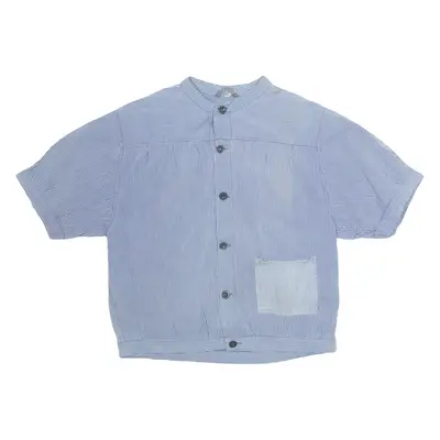 MARSUM Womens Printed Top Blue Button Neck Pinstripe XL