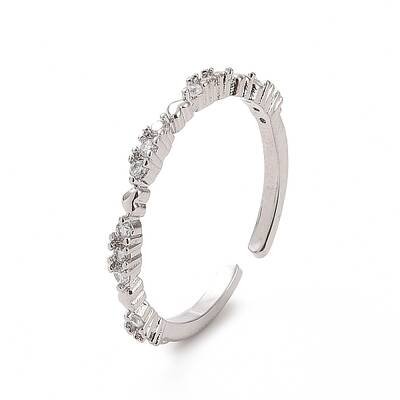 Clear Cubic Zirconia Heart Open Cuff Ring