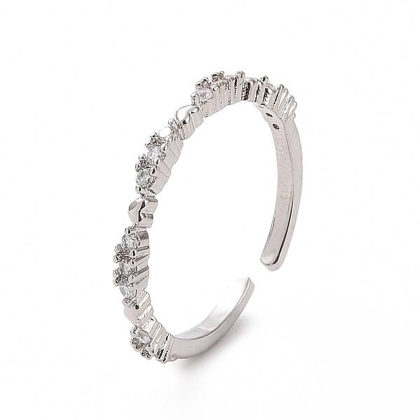 Clear Cubic Zirconia Heart Open Cuff Ring