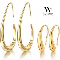 WSSXC 2 Pairs Lightweight Teardrop Hoop Earrings for Women 18k Gold Plated Oval Pull Through Hoop Earrings High Polished Hypo...
