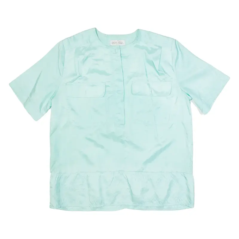 BONJOUR Womens Shirt Blue Button Neck S