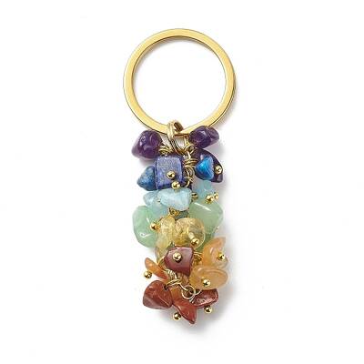 Chakra Theme Natural Gemstone Chip Bead Keychain