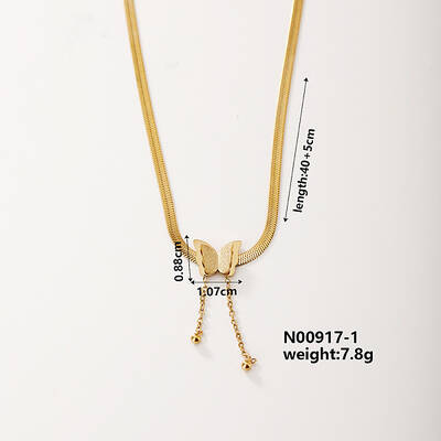 Fashionable Stainless Steel Short Snake Bone Chain Butterfly Link Necklaces