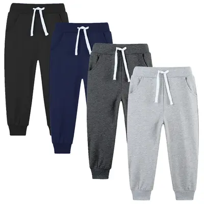 4 Pack Toddler and Kids Boys Sweatpants Joggers Cotton Active Soft Joggers Pants with Functional Drawstring 2-14Y