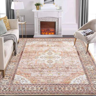 Garvee Area Rug 9x12 Living Room Rugs Washable Rug Large Boho Bedroom Rug Soft Floral Distressed Rug Indoor Non Slip Non-Shed...