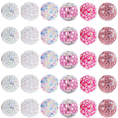 30Pcs 6 Style Polymer Clay Pave Rhinestone Beads