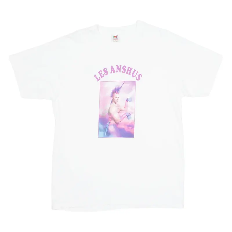 FRUIT OF THE LOOM Les Anshus Mens T-Shirt White Crew Neck L