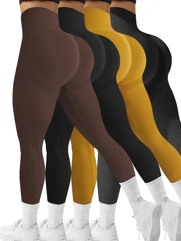 Women's Solid High Waist Sports Leggings, High Stretch Seamless Yoga Leggings, Ladies Sportswear for Indoor Outdoor Wear, Gym...