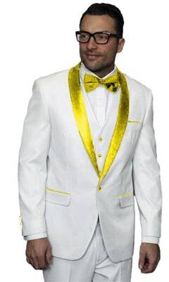 Mens White and Gold Suits - White and Gold Prom Tuxedo