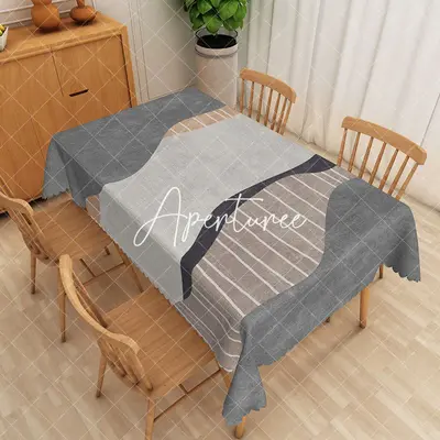 Aperturee Modern Grey Lines Edging Rectangle Tablecloth, 52 x 70 inch, 30.82 USD, rectangle tablecloths, ZJY05006-A