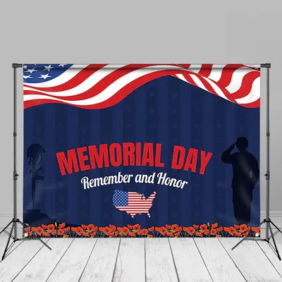 USA Flag Soldier Dark Blue Memorial Day Photo Backdrop - Aperturee