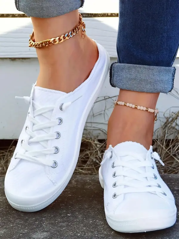 Women's Fashionable Plain Lace Up Low Top Sneakers, Casual Comfortable Round Toe Shoes for Daily Wear, Breathable Comfortable...
