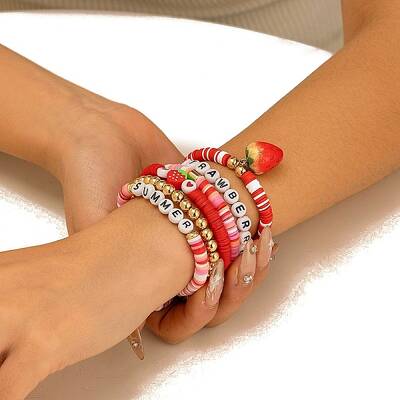 6Pcs 6 Styles Bohemian Style Polymer Clay Stretch Bracelets Set