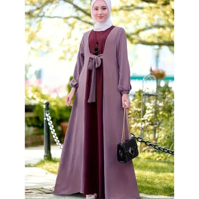 2024equal color block tie front kaftan dress, elegant long sleeve maxi length dress, WOMEN'S clothingdandy